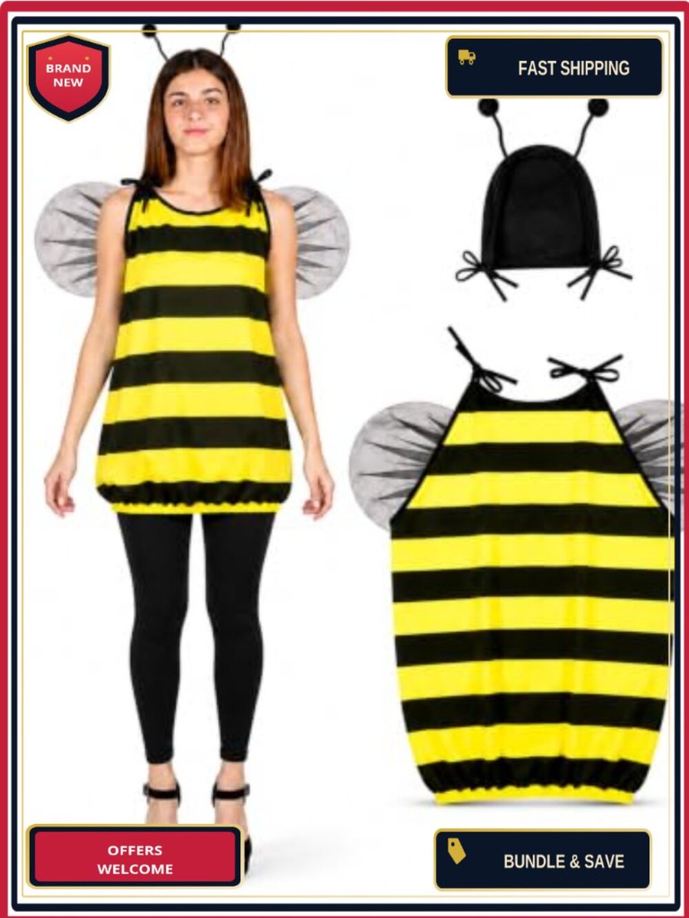 Bumble Bee Halloween Costume Set Women Wings Antenna Headband Dress Up